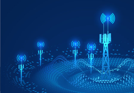 Futuristic network tower communication vector illustration.のイラスト素材