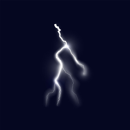 Vector lightning on the dark sky. Isolated background.のイラスト素材