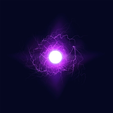 Neon purple vector ball lightning on a dark background.のイラスト素材