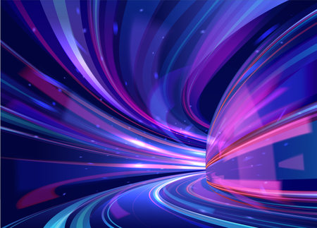 Vector illustration of a neon tunnel illustrating the speed of light.のイラスト素材