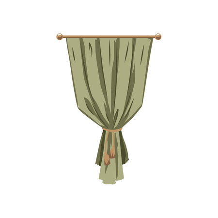 Luxurious green curtain with cornice in vector style.のイラスト素材