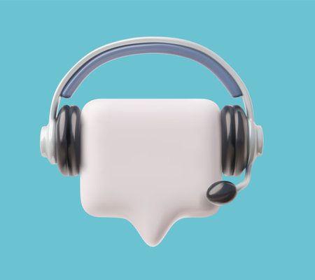 3D cartoon icon featuring headphone and speech bubble for call center and customer support visualのイラスト素材
