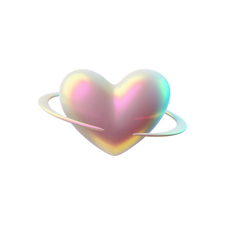 3D Y2K heart icon with orbiting ring vector illustration for 90s and 00s designsのイラスト素材