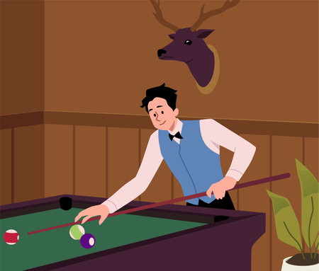 Sophisticated billiards play in rustic room vector illustration