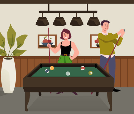 Casual billiards game in stylish room vector illustration