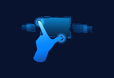 Blue double tap hand icon vector for UI design. Isolated dark background.のイラスト素材