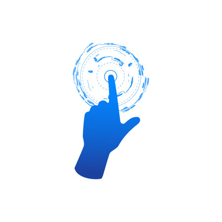 Blue hand icon vector for touch screen interface. Isolated background.のイラスト素材