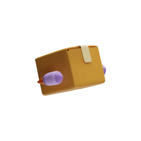 3D vector illustration of a taped craft box with rockets on the sides, symbolizing ultra-fast...