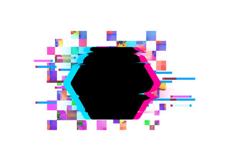 Glitch effect frame. Distortion. Digital chaos. Pixels.のイラスト素材