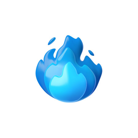 Blue gas or fire flame with sparks 3D plastic style icon, burning bonfire, vector energy and power element sparkle torchのイラスト素材