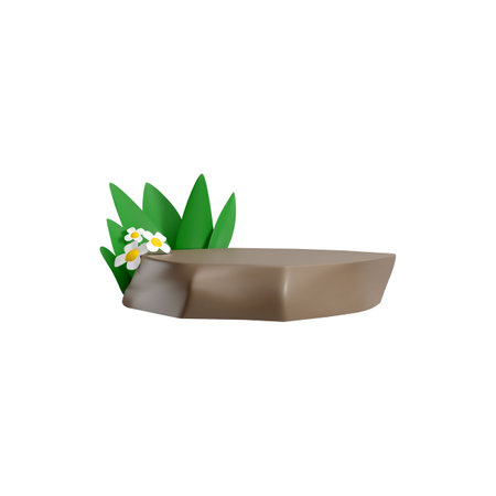3D vector stone with daisy flowers growing from behind on a white backgroundのイラスト素材