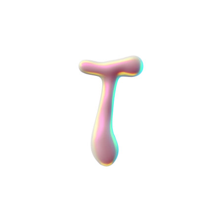 3D vector pink shiny letter t, made in a glossy style with a holographic gradientのイラスト素材