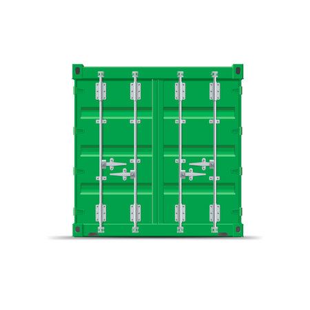 Green closed metal 3D Container for storing for Export and Import on a white backgroundのイラスト素材