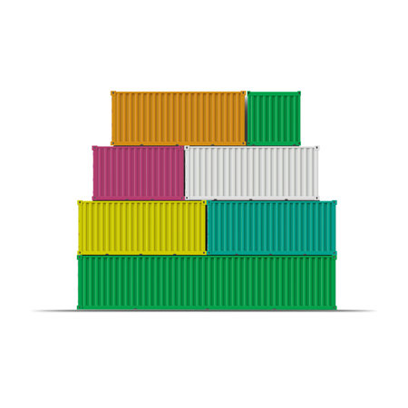 Realistic vector illustration of colorful cargo containers stacked on top of each other.のイラスト素材