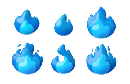 Set of 3D blue flame icons for online interaction on isolated background.のイラスト素材