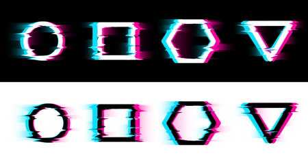 A set of design glitches in a distorted TV frame. Isolated background.のイラスト素材