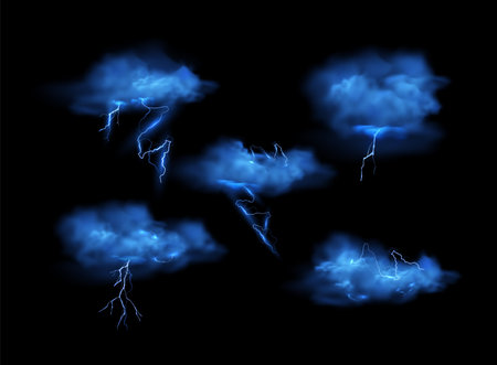 Magic vector illustration of thunder and smog on isolated black background.のイラスト素材