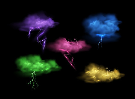 Colorful lightning storm clouds vector illustration.のイラスト素材