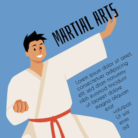 Martial arts flyer in vector format with an image of a man in a karate stance.のイラスト素材
