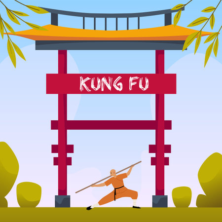Martial art vector illustration. The character practices kung fu.のイラスト素材