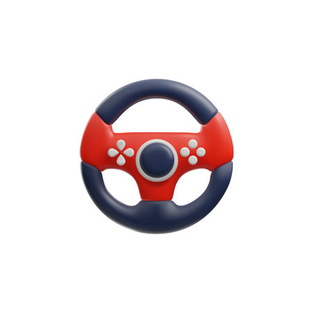 Realistic steering wheel gamepad 3D vector icon, pc race emulation video game controller console equipment with buttonsのイラスト素材