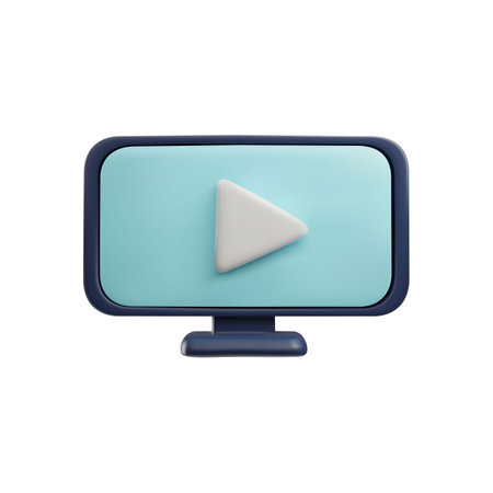 Monitor with play symbol display 3D plastic style vector icon, video movie media player start sign web design interfaceのイラスト素材