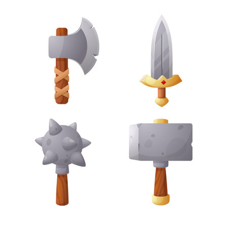 Axe, sword, mace and hammer for game design.のイラスト素材