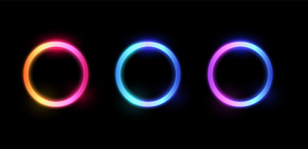 Neon glowing circles vector illustration set.のイラスト素材