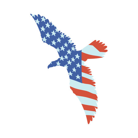 Bald Eagle soaring silhouette with American color flag, eagle painted USA flag, patriotic vector with national symbolのイラスト素材