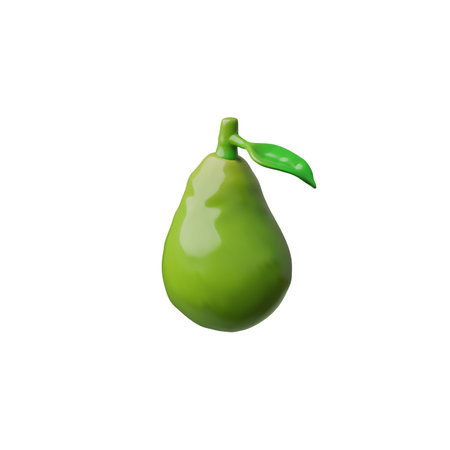 3d whole green avocado with a twig and a leaf in realistic vector graphicsのイラスト素材