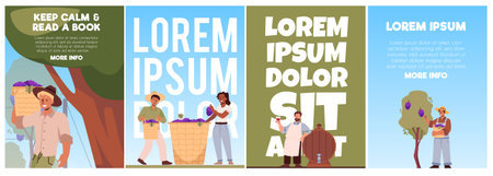 Vineyard activities banner vector illustration set