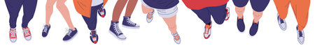 Feet of person in casual clothes and sneakers view from above cartoon vector set, selfie of teenager...