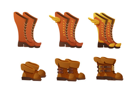 Design ui set of boots and shoes for game, flat vector illustration isolated.のイラスト素材