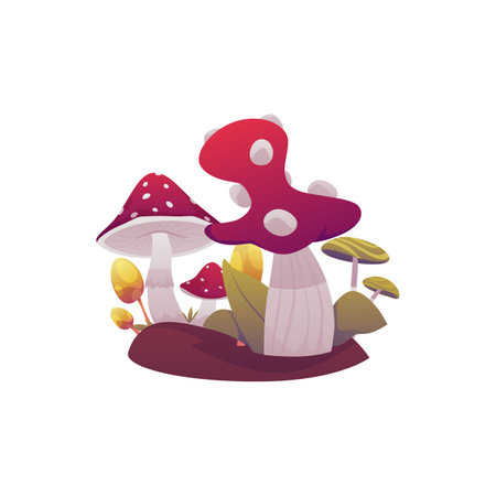 Vector illustration showcasing mushrooms in a flat style.のイラスト素材