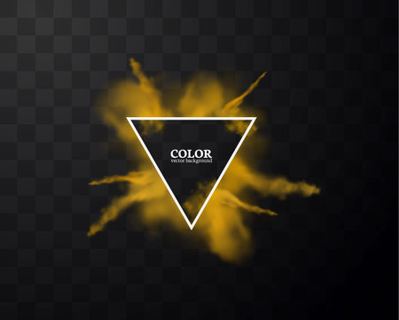 Vector graphics of an explosion of orange sand with small particles and a triangular frameのイラスト素材