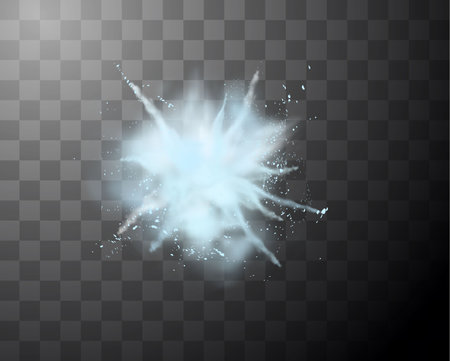 Explosion of blue dust with smoke and small particles on a transparent background.のイラスト素材