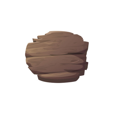 Old round shaped wooden sign made from brown planks on an isolated background.のイラスト素材
