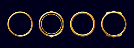 Medieval golden frame, vintage empty shiny border round shape vector set, luxury glossy label for interface ui ux gameのイラスト素材