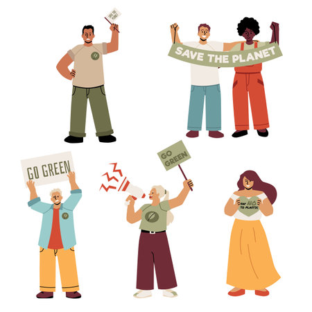 Vector posters inspired by activists are dedicated to environmental protection on a white backgroundのイラスト素材