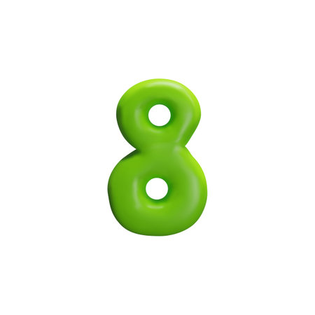 Glossy green number eight icon, vector 3D volume numeric symbol 8 plasticine, dough texture, kids...