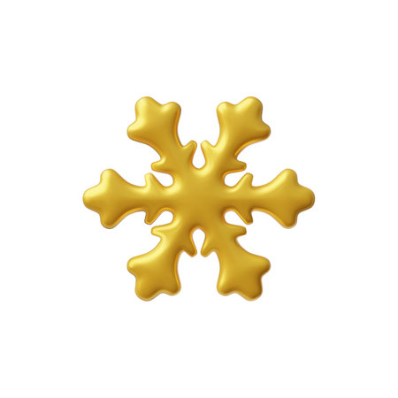 Vector 3d illustration of golden snowflake in cartoon plastic style.のイラスト素材