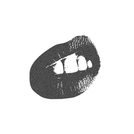 Grunge grainy lips on isolated white background in 80-90s pop art style.のイラスト素材