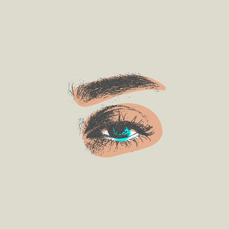 Vector illustration of female eye with eyebrow in photocopy effect.のイラスト素材