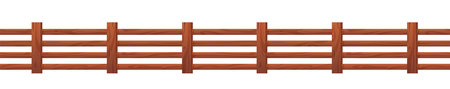 Wooden fence, garden timber barrier vector illustration, cartoon backyard border from brown horizontal lumber boardsのイラスト素材