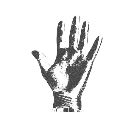 Vector illustration in the style of a photocopy with a hand on a white backgroundのイラスト素材