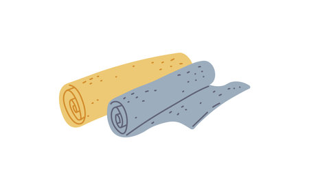 A vector illustration showing two rolls of yellow and blue fabric on a white background.のイラスト素材