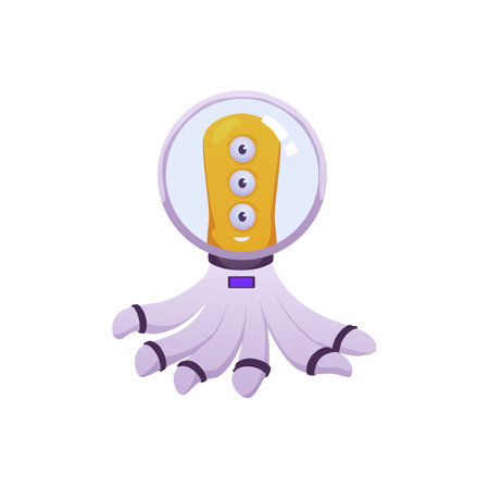 Friendly alien character octopus with three eyes, helmet and spacesuit, vector cheerful monster, funny mutant astronautのイラスト素材