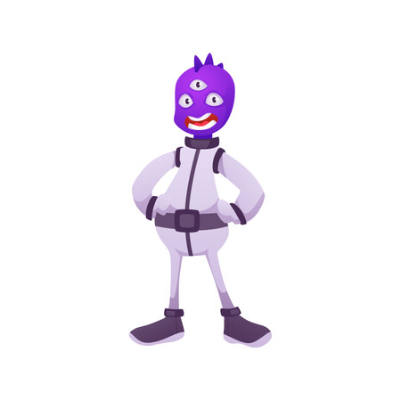 Vector illustration of a purple-headed figure with three eyes wearing an astronaut costume.のイラスト素材