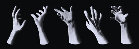 Monochrome vector hand in halftone art for Halloween.のイラスト素材