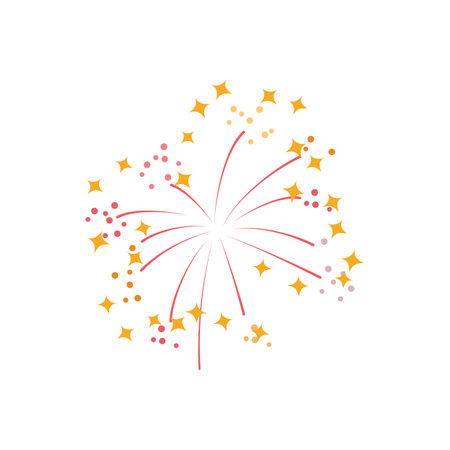 Sparkling firecracker explosion, vector cartoon bursting fireworks with golden stars and red sparks, festive backgroundのイラスト素材